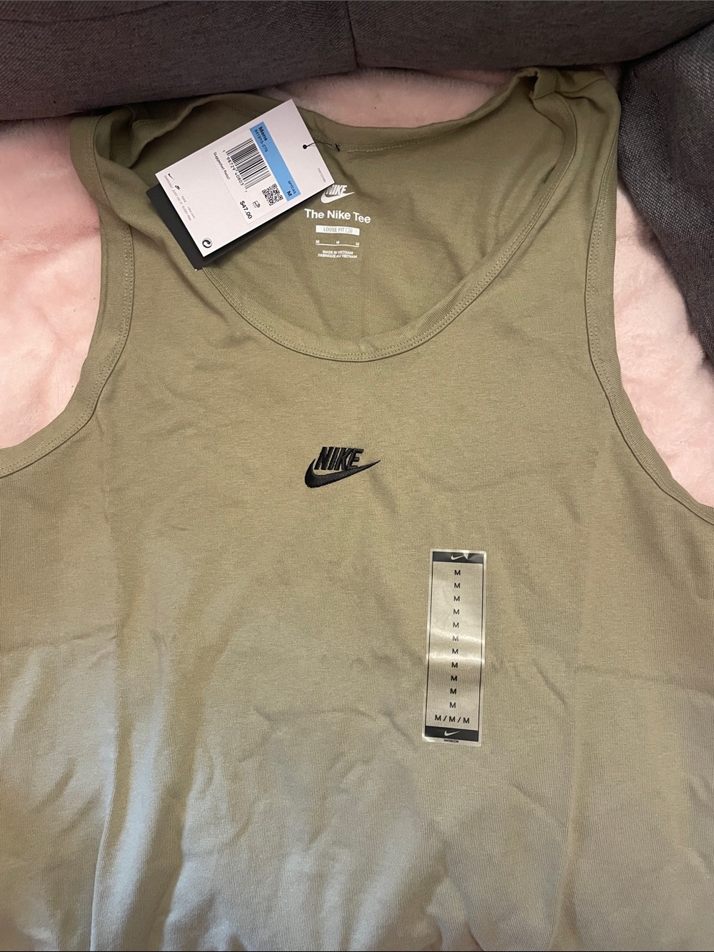 Nike Men’s Medium Olive Green Tank with Black Swoosh